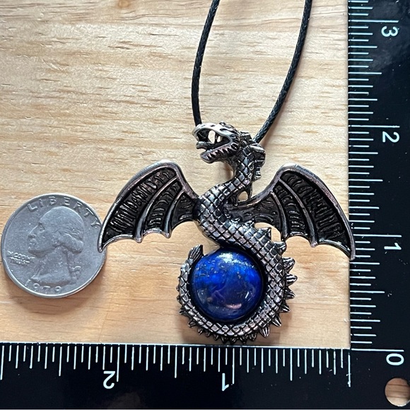 New Dragon Lapis Stone Pendent Necklace with Cord - Picture 5 of 6